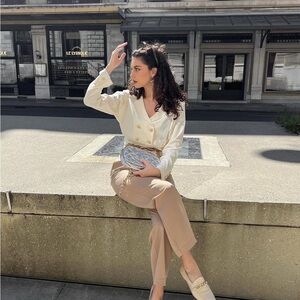 SOLD—
Petite Studio Cream Double-Breasted Top